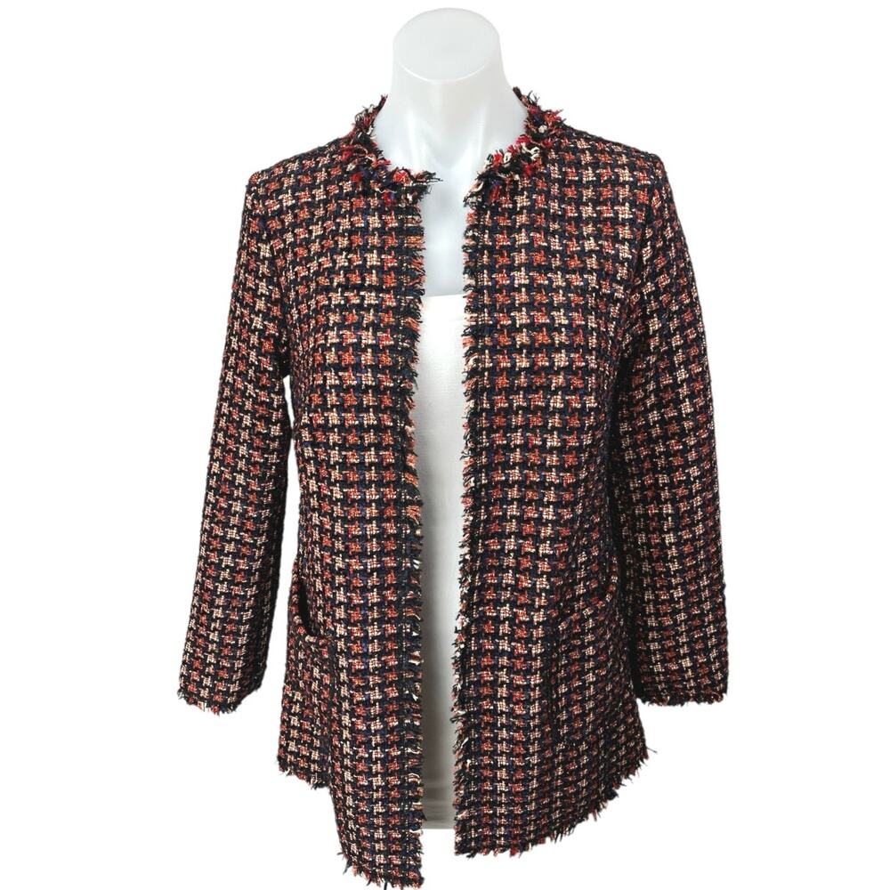 NEW Catherine Malandrino Multicolor Metallic Tread Tweed Fringe Blazer Jacket XS